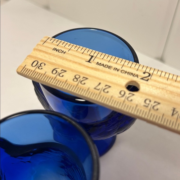 Arcoroc France Vintage Cobalt  Blue Glass Chicken Egg Cup Holders Hen On Nest 2 - Picture 13 of 16